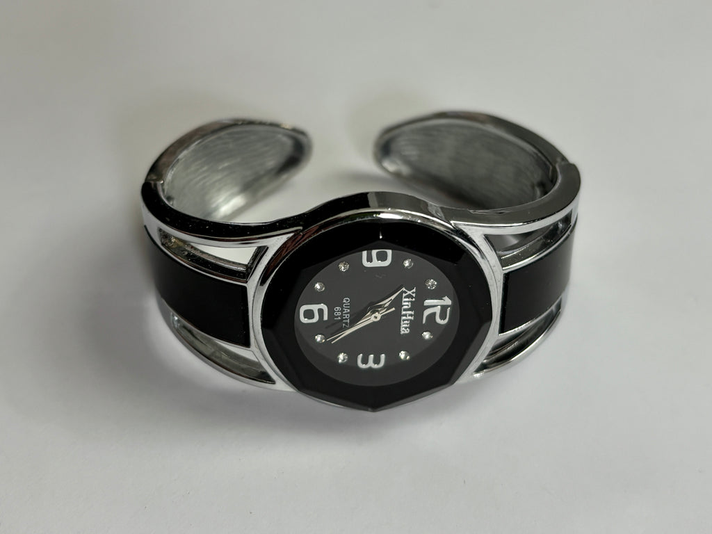 Black and Silver Bangle Watch