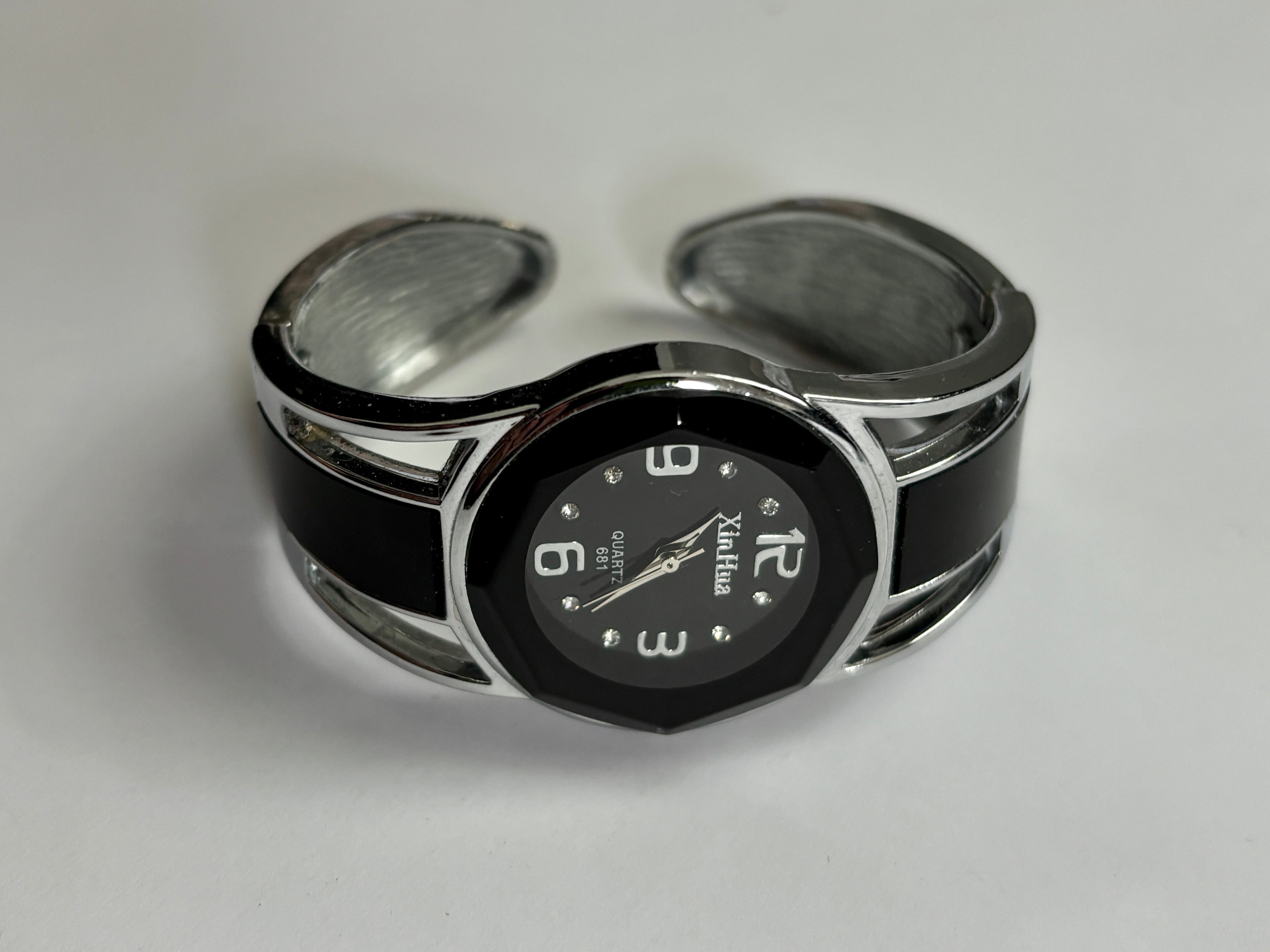 Black and Silver Bangle Watch