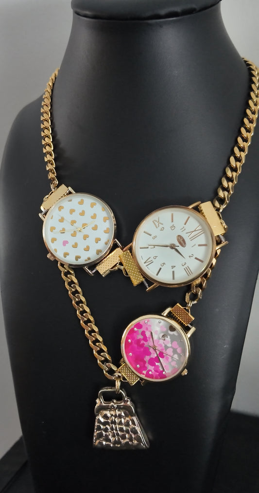 Gold & Pink Watch Chain