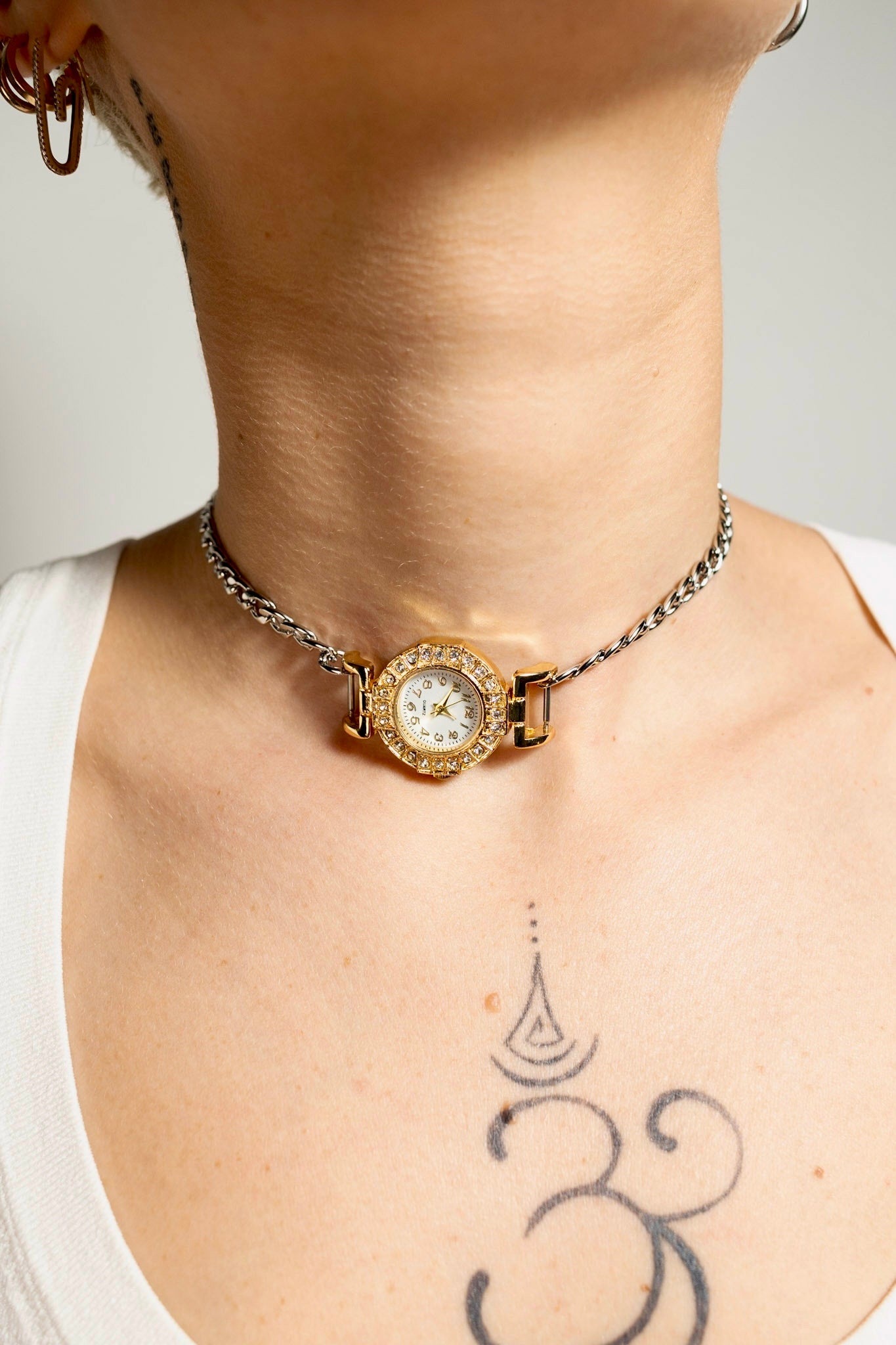 Mixed Metals Watch Choker