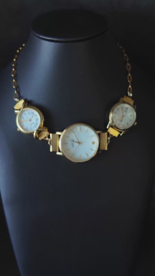Gold Pearl Watch Necklace